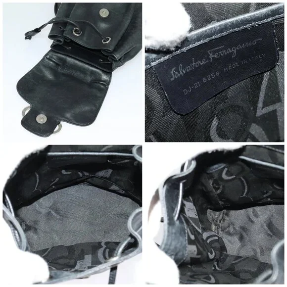 Salvatore Ferragamo Gancini Backpack Leather Black Silver Auth gh705 Salvatore Ferragamo Gancini Backpack Leather Black Silver  main image 3